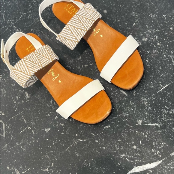 Italian Shoemakers White and Tan Braided Strap Sandals - Picture 3 of 4